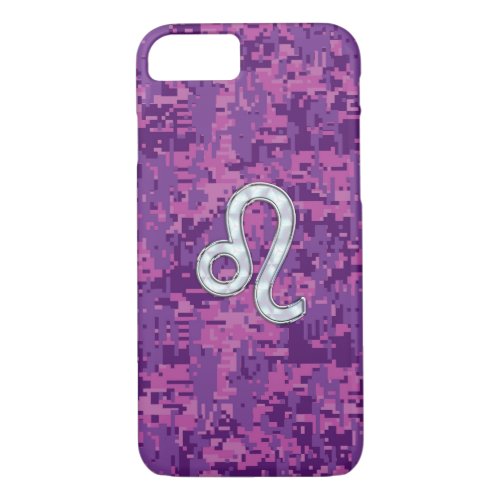 Leo Zodiac Sign on Fuchsia Camouflage iPhone 87 Case