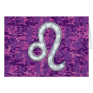 Leo Zodiac Sign on Fuchsia Digital Camouflage Cards