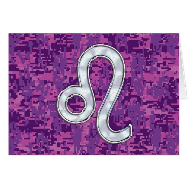 Leo Zodiac Sign on Fuchsia Digital Camouflage Cards (Front Horizontal)