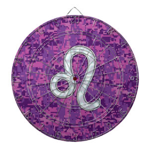 Leo Zodiac Sign on Fuchsia Digital Camouflage Dartboard With Darts