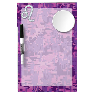 Leo Zodiac Sign on Fuchsia Digital Camouflage Dry Erase Board With Mirror