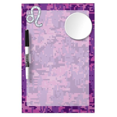 Leo Zodiac Sign on Fuchsia Digital Camouflage Dry Erase Board With Mirror