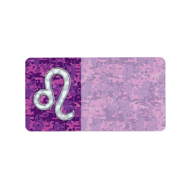 Leo Zodiac Sign on Fuchsia Digital Camouflage Label (Front)