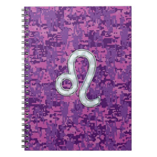 Leo Zodiac Sign on Fuchsia Digital Camouflage Notebook