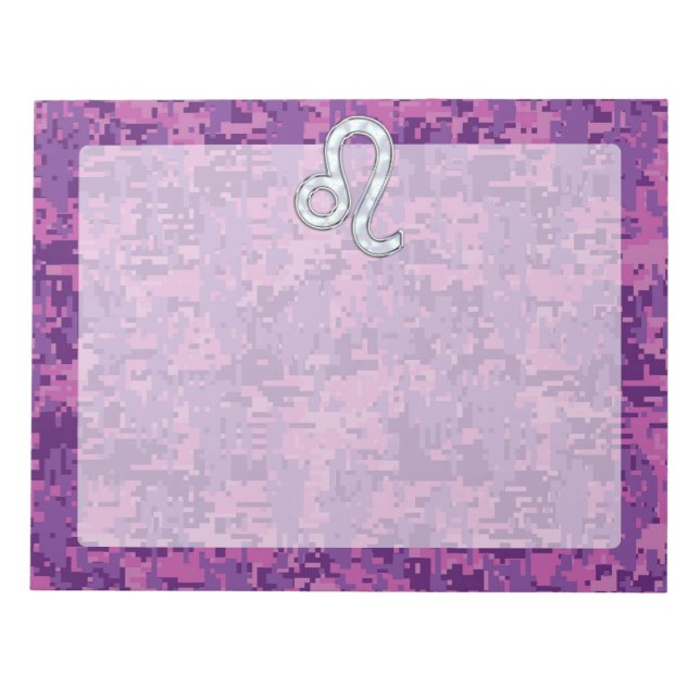 Leo Zodiac Sign on Fuchsia Digital Camouflage Notepad (Front)