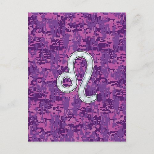 Leo Zodiac Sign on Fuchsia Digital Camouflage Postcard