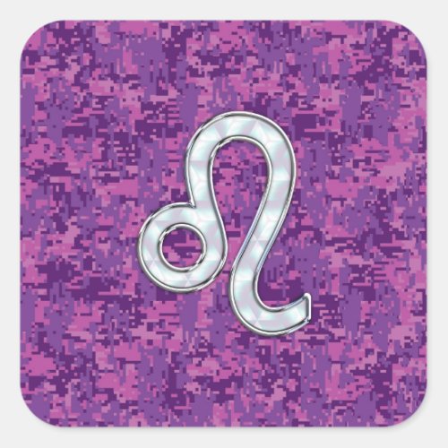 Leo Zodiac Sign on Fuchsia Digital Camouflage Square Sticker