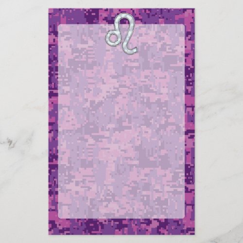 Leo Zodiac Sign on Fuchsia Digital Camouflage Stationery