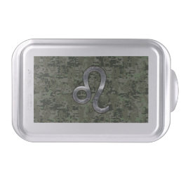 Leo Zodiac Sign on Green Digital Camo Cake Pan