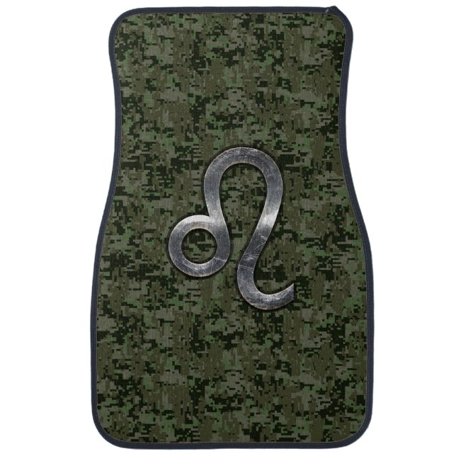 Leo Zodiac Sign on Green Digital Camo Car Mat (Front)