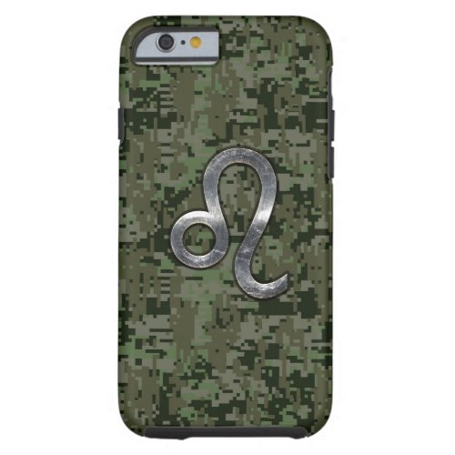 Leo Zodiac Sign on Green Digital Camo Tough iPhone 6 Case