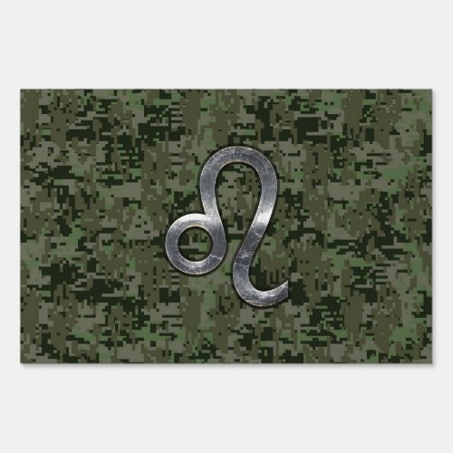 Leo Zodiac Sign on Green Digital Camouflage