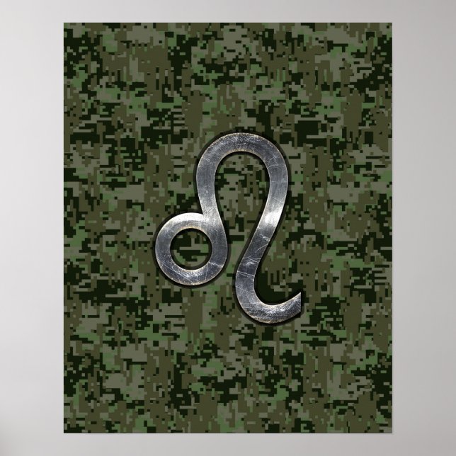 Leo Zodiac Sign on Green Digital Camouflage (Front)