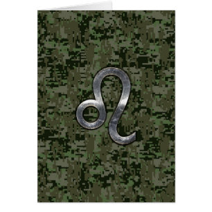 Leo Zodiac Sign on Green Digital Camouflage Cards