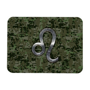 Leo Zodiac Sign on Green Digital Camouflage Magnet