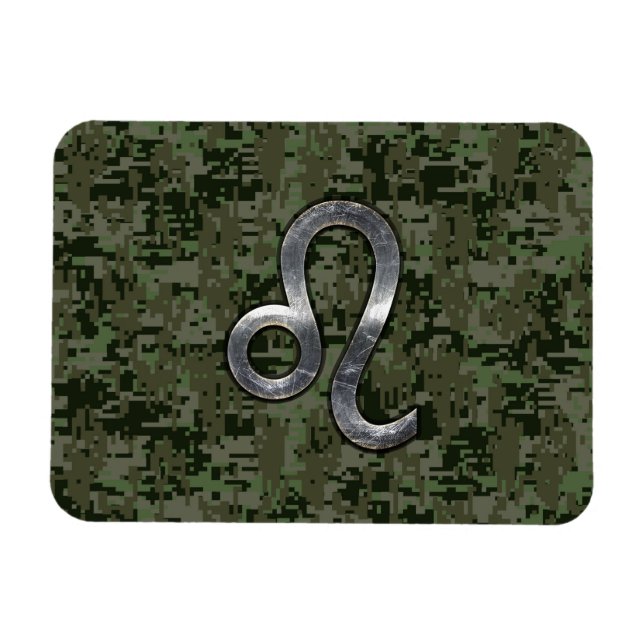 Leo Zodiac Sign on Green Digital Camouflage Magnet (Horizontal)