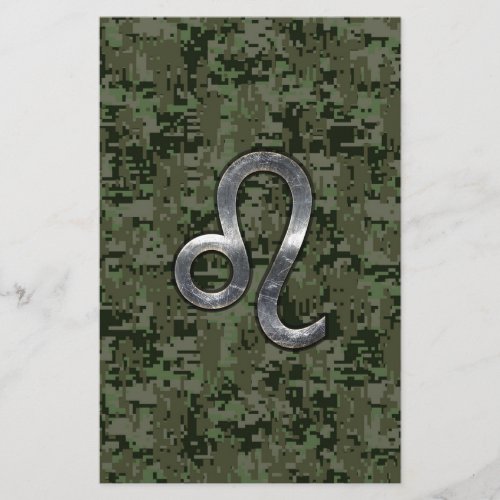 Leo Zodiac Sign on Green Digital Camouflage Stationery