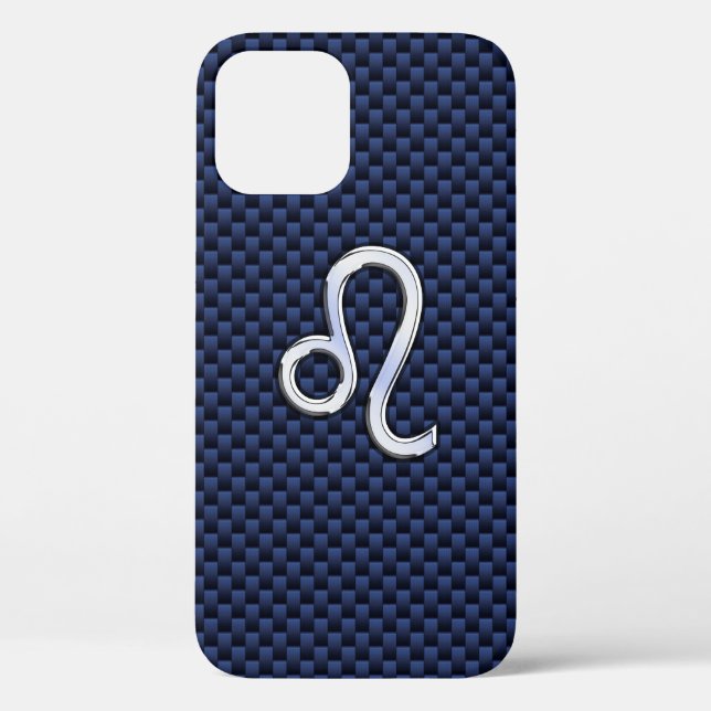 Leo Zodiac Sign on Navy Blue Carbon Fiber Case-Mate iPhone Case (Back)