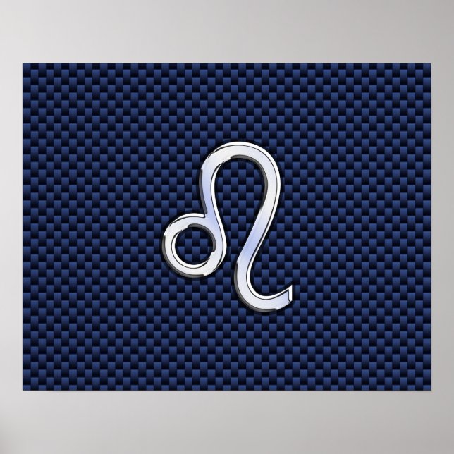Leo Zodiac Sign on Navy Blue Carbon Fiber Print (Front)