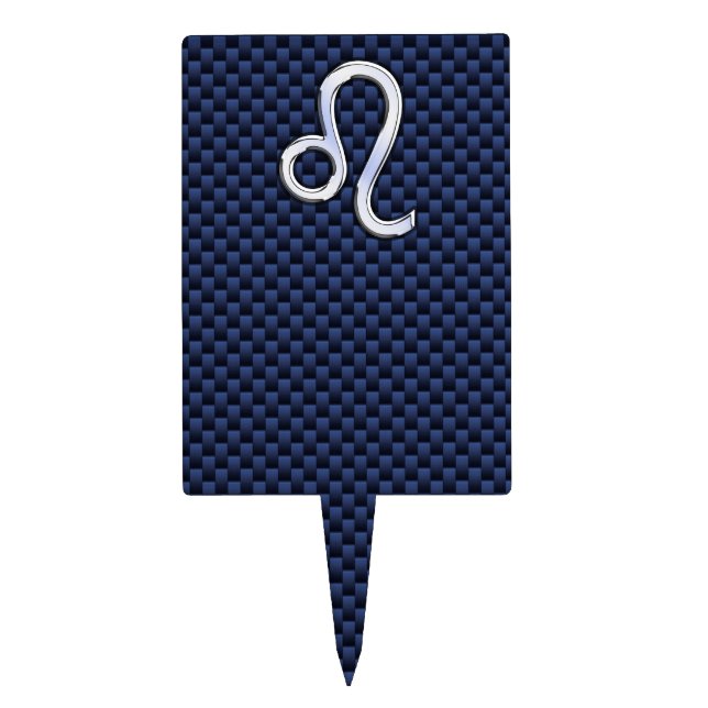 Leo Zodiac Sign on Navy Blue Carbon Fiber Print Cake Topper (Front)