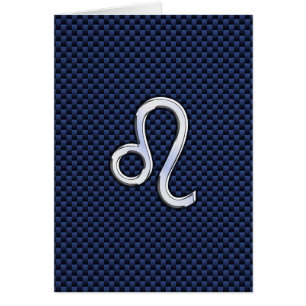 Leo Zodiac Sign on Navy Blue Carbon Fiber Print Cards