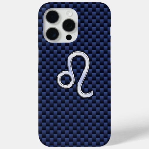 Leo Zodiac Sign on Navy Blue Carbon Fiber Print iPhone 15 Pro Max Case
