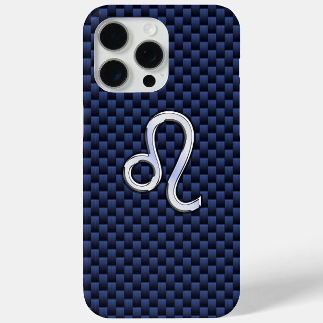 Leo Zodiac Sign on Navy Blue Carbon Fiber Print Case-Mate iPhone Case (Back)