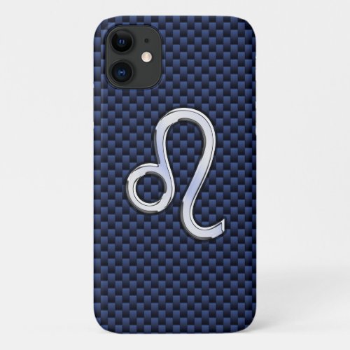 Leo Zodiac Sign on Navy Blue Carbon Fiber Print iPhone 11 Case