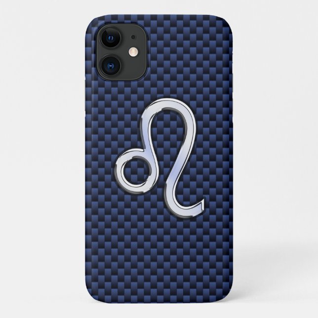 Leo Zodiac Sign on Navy Blue Carbon Fiber Print Case-Mate iPhone Case (Back)