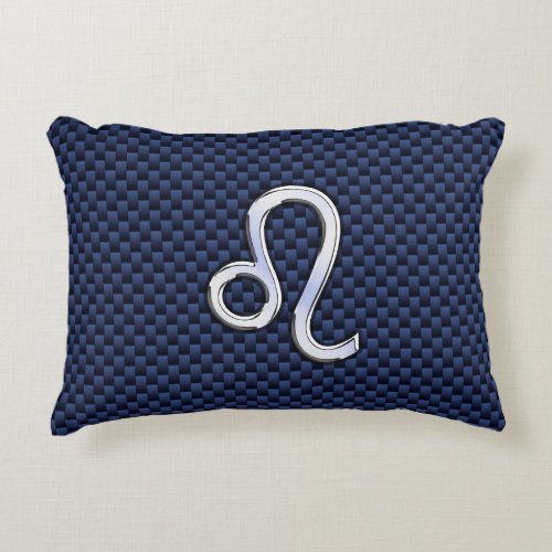 Leo Zodiac Sign on Navy Blue Carbon Fiber Print Decorative Pillow