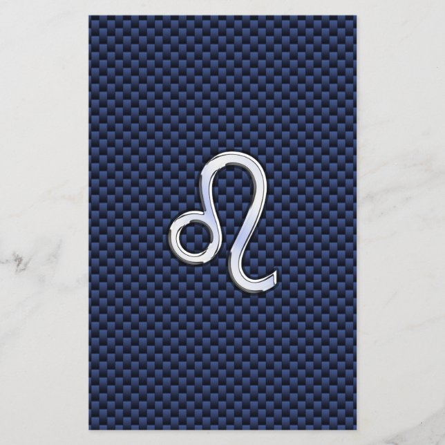 Leo Zodiac Sign on Navy Blue Carbon Fiber Print Flyer (Front)