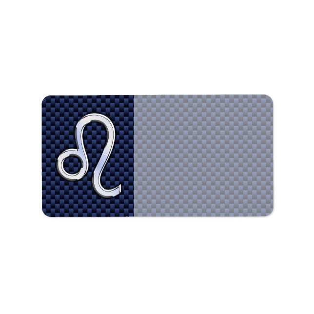 Leo Zodiac Sign on Navy Blue Carbon Fiber Print Label (Front)