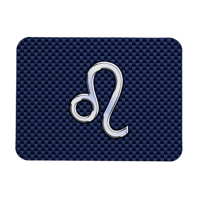 Leo Zodiac Sign on Navy Blue Carbon Fiber Print Magnet (Horizontal)