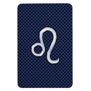Leo Zodiac Sign on Navy Blue Carbon Fiber Print Magnet