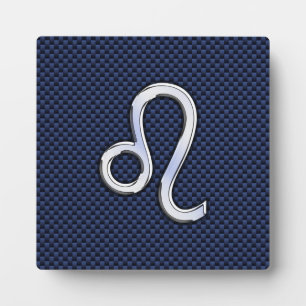 Leo Zodiac Sign on Navy Blue Carbon Fiber Print Plaque