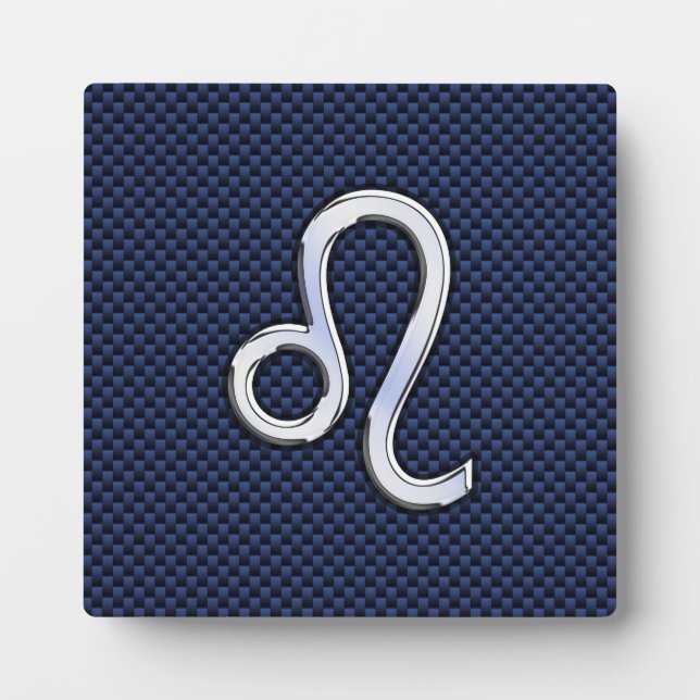 Leo Zodiac Sign on Navy Blue Carbon Fiber Print Plaque (Front)