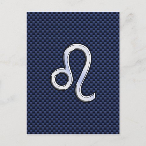 Leo Zodiac Sign on Navy Blue Carbon Fiber Print Postcard