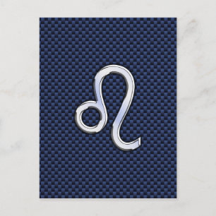 Leo Zodiac Sign on Navy Blue Carbon Fiber Print Postcard