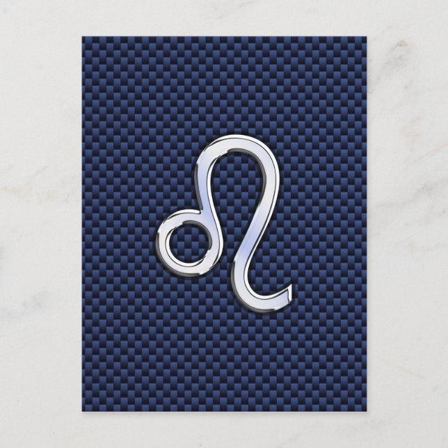 Leo Zodiac Sign on Navy Blue Carbon Fiber Print Postcard (Front)
