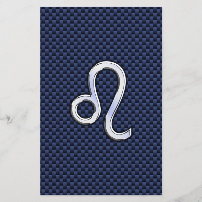 Leo Zodiac Sign on Navy Blue Carbon Fiber Print Stationery (Front)