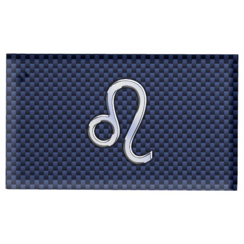 Leo Zodiac Sign on Navy Blue Carbon Fiber Print Table Number Holder