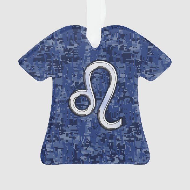 Leo Zodiac Sign on Navy Blue Digital Camo Ornament (Front)