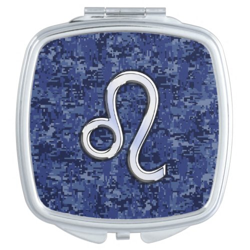 Leo Zodiac Sign on Navy Blue Digital Camo Vanity Mirror
