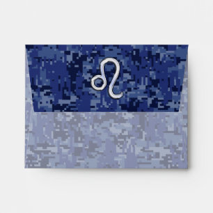 Leo Zodiac Sign on Navy Blue Digital Camouflage Envelope