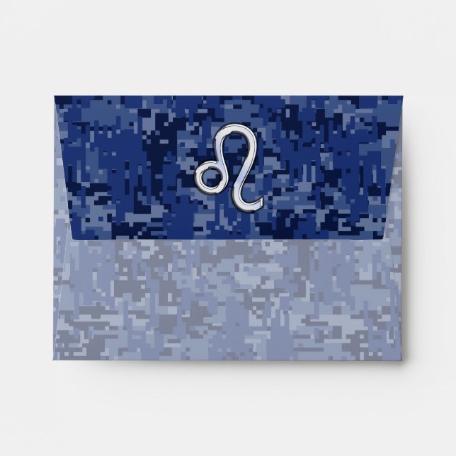 Leo Zodiac Sign on Navy Blue Digital Camouflage Envelope (Back (Top Flap))