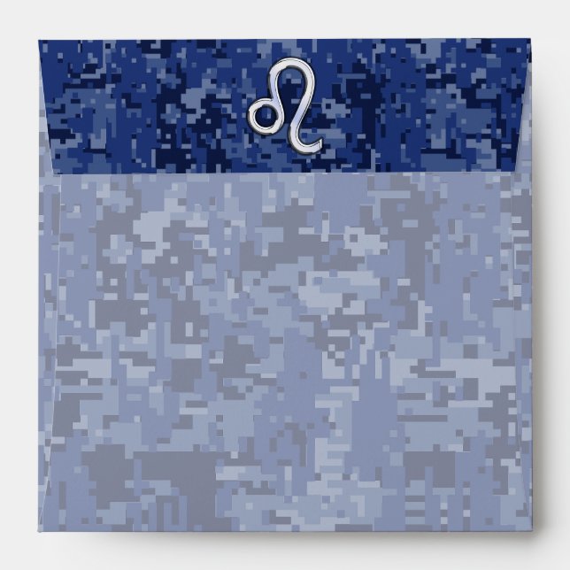 Leo Zodiac Sign on Navy Blue Digital Camouflage Envelope (Back (Top Flap))
