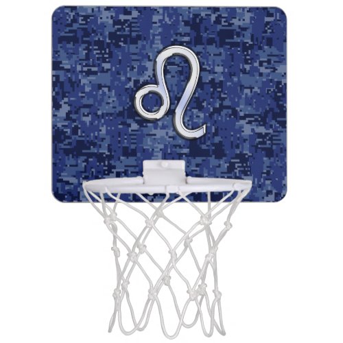 Leo Zodiac Sign on Navy Blue Digital Camouflage Mini Basketball Hoop