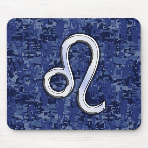 Leo Zodiac Sign on Navy Blue Digital Camouflage Mouse Pad