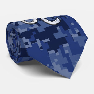 Leo Zodiac Sign on Navy Blue Digital Camouflage Neck Tie