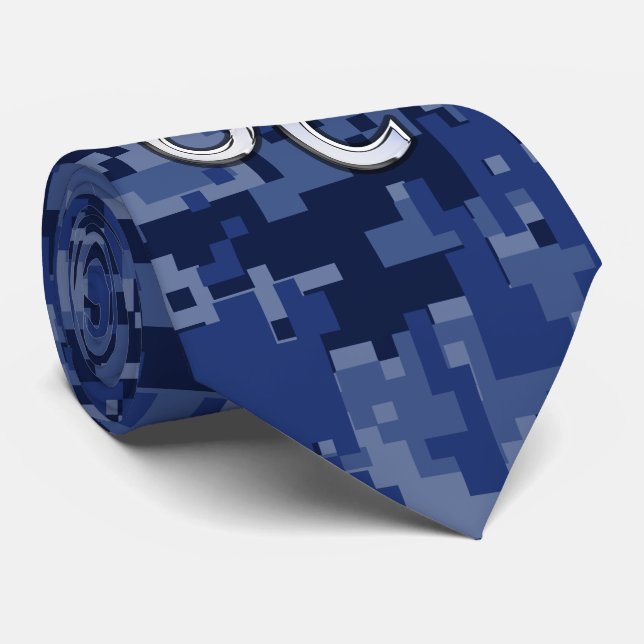Leo Zodiac Sign on Navy Blue Digital Camouflage Neck Tie (Rolled)